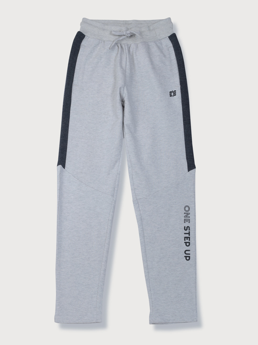 Boys Grey Solid Cotton Track Pant