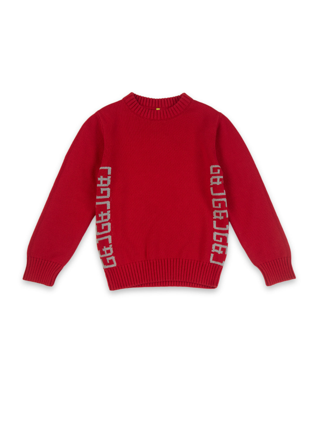 Boys Red Applique Woven Sweater