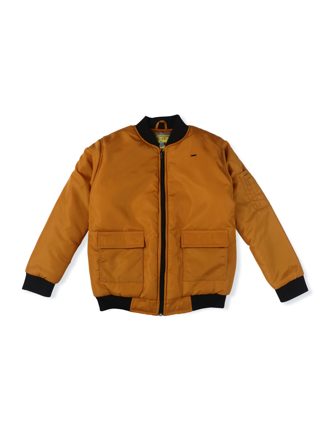 Boys Yellow Solid Polyster Heavy Winter Jacket