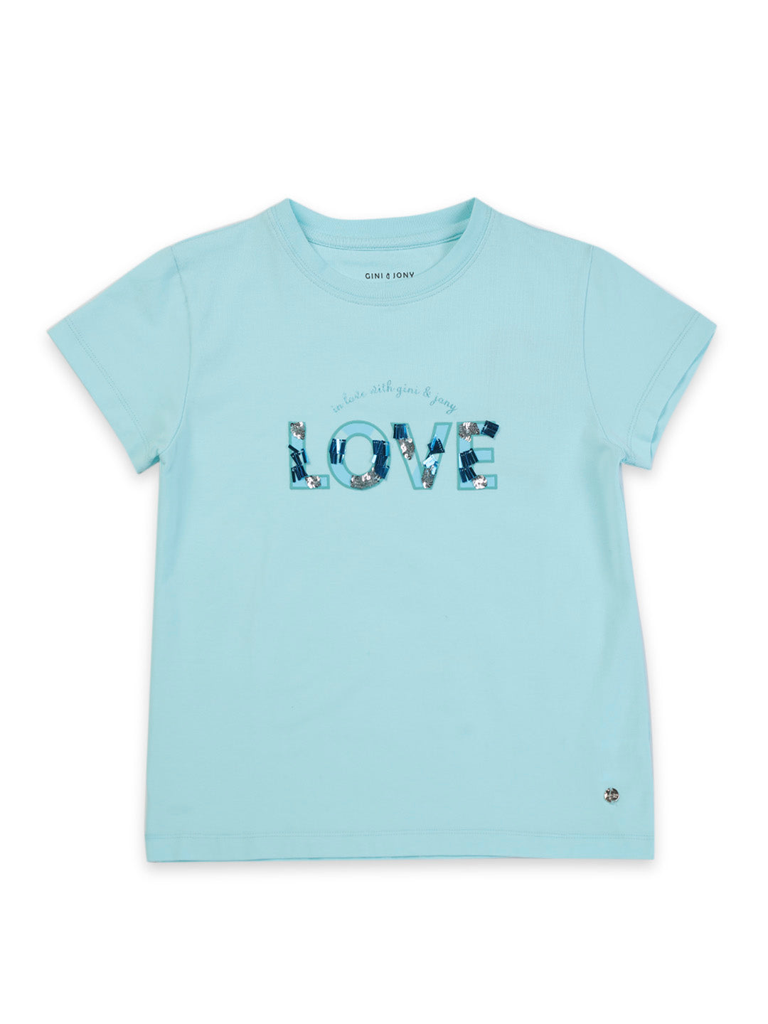 Girls Blue Studed Cotton Knits Top