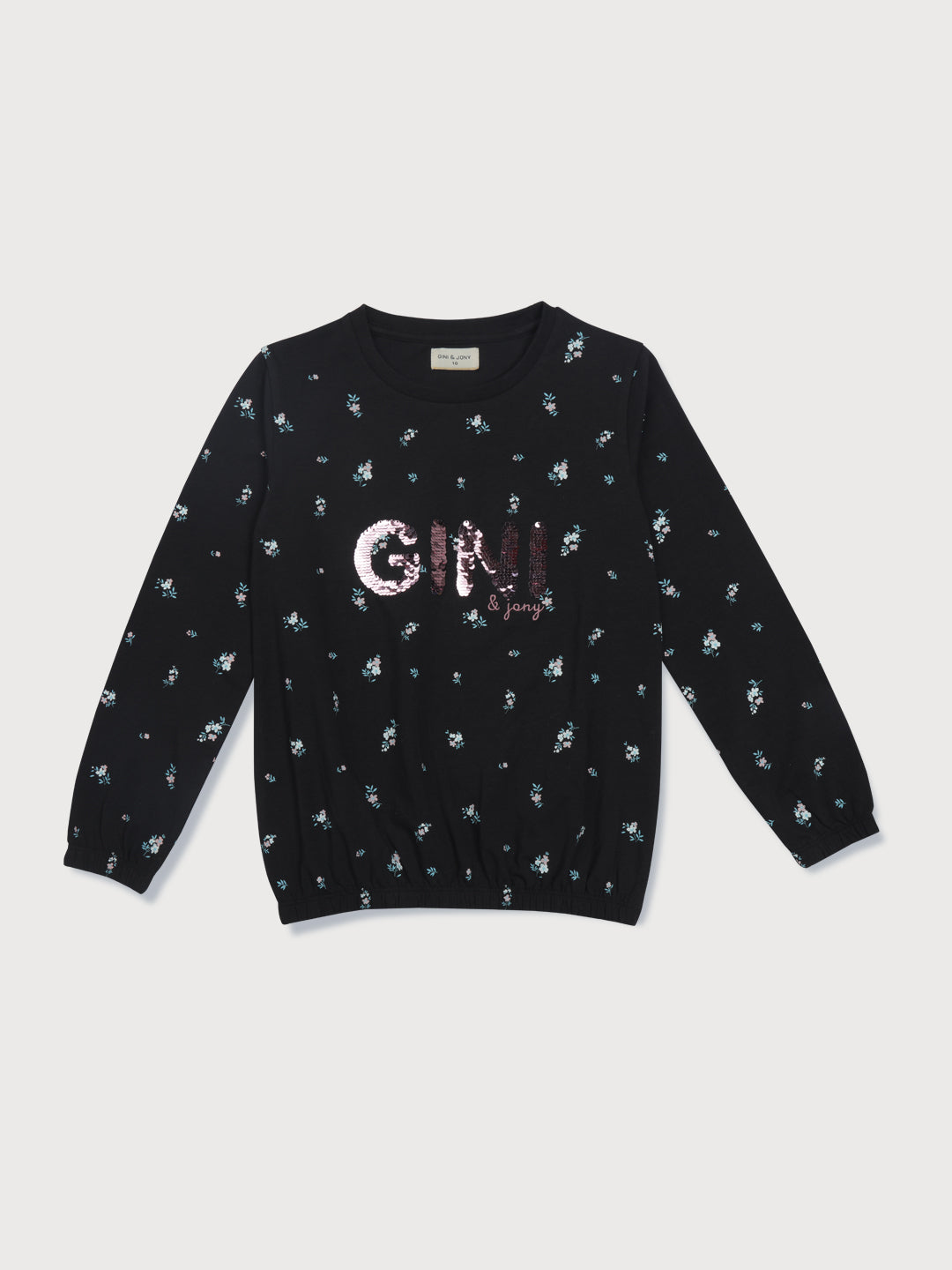 Girls Black Printed Cotton Knits Top