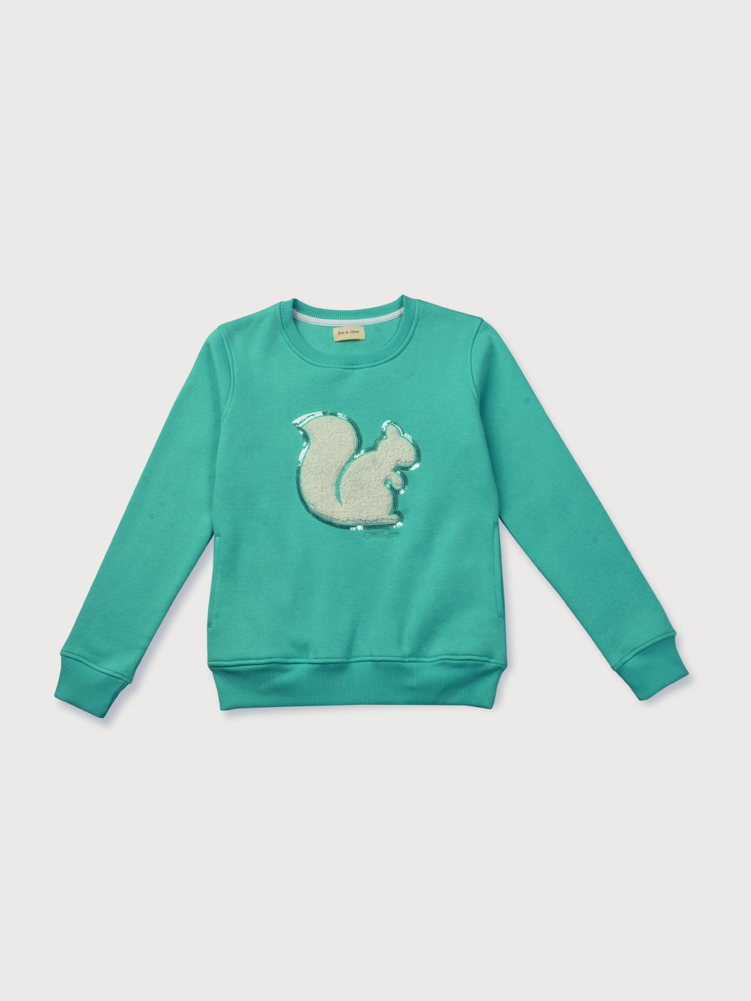 Girls Green Emblish Cotton Knits Top Full Sleeves