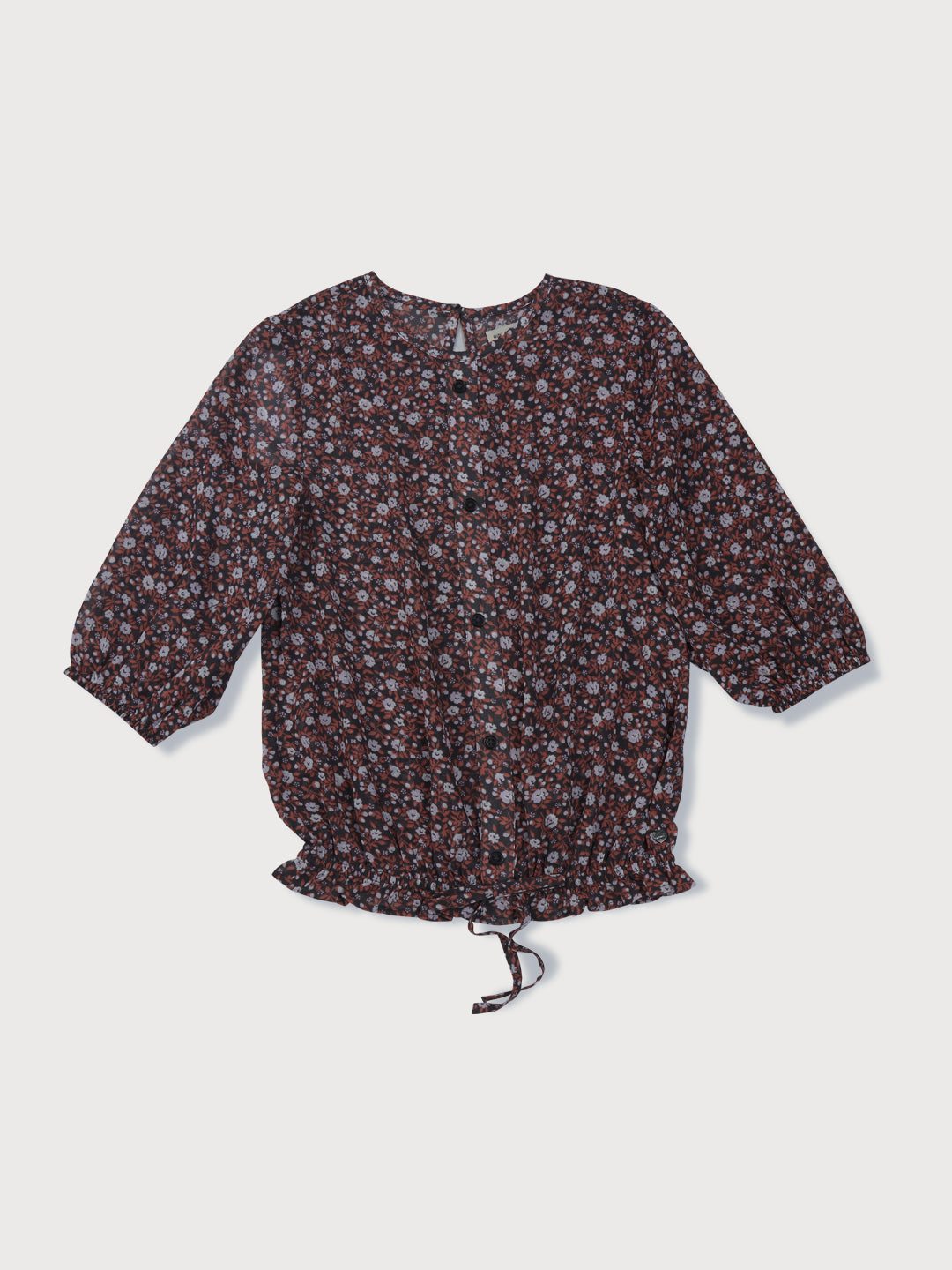 Girls Brown Printed Woven Woven Top