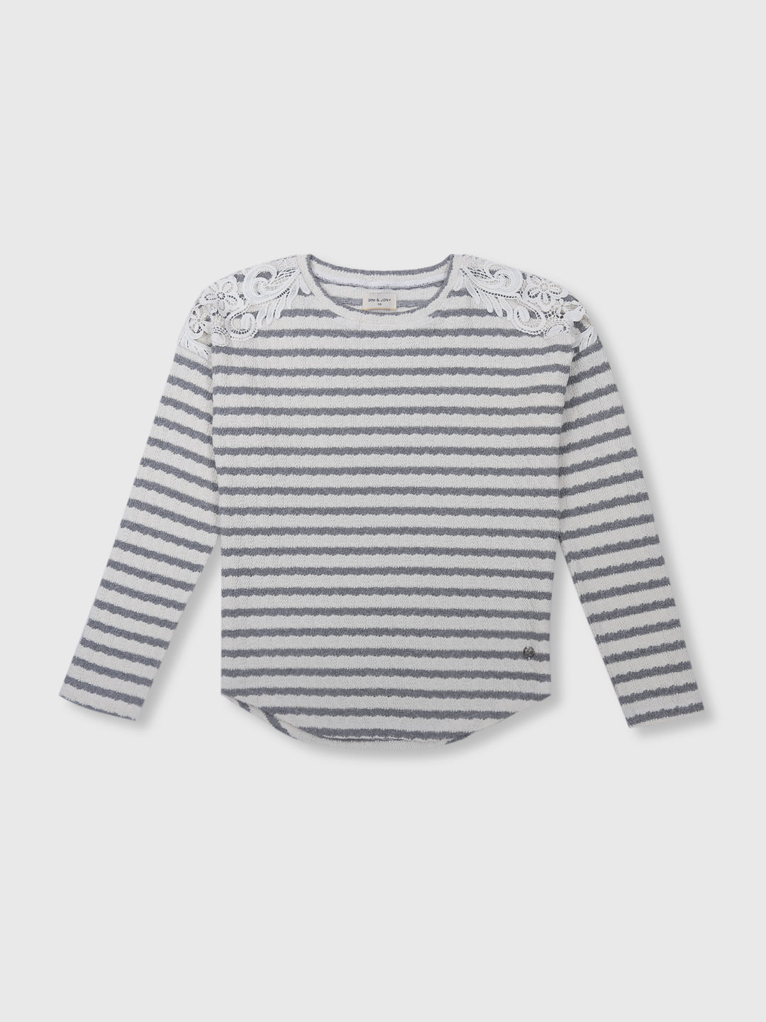 Girls Grey Striped Woven Knits Top