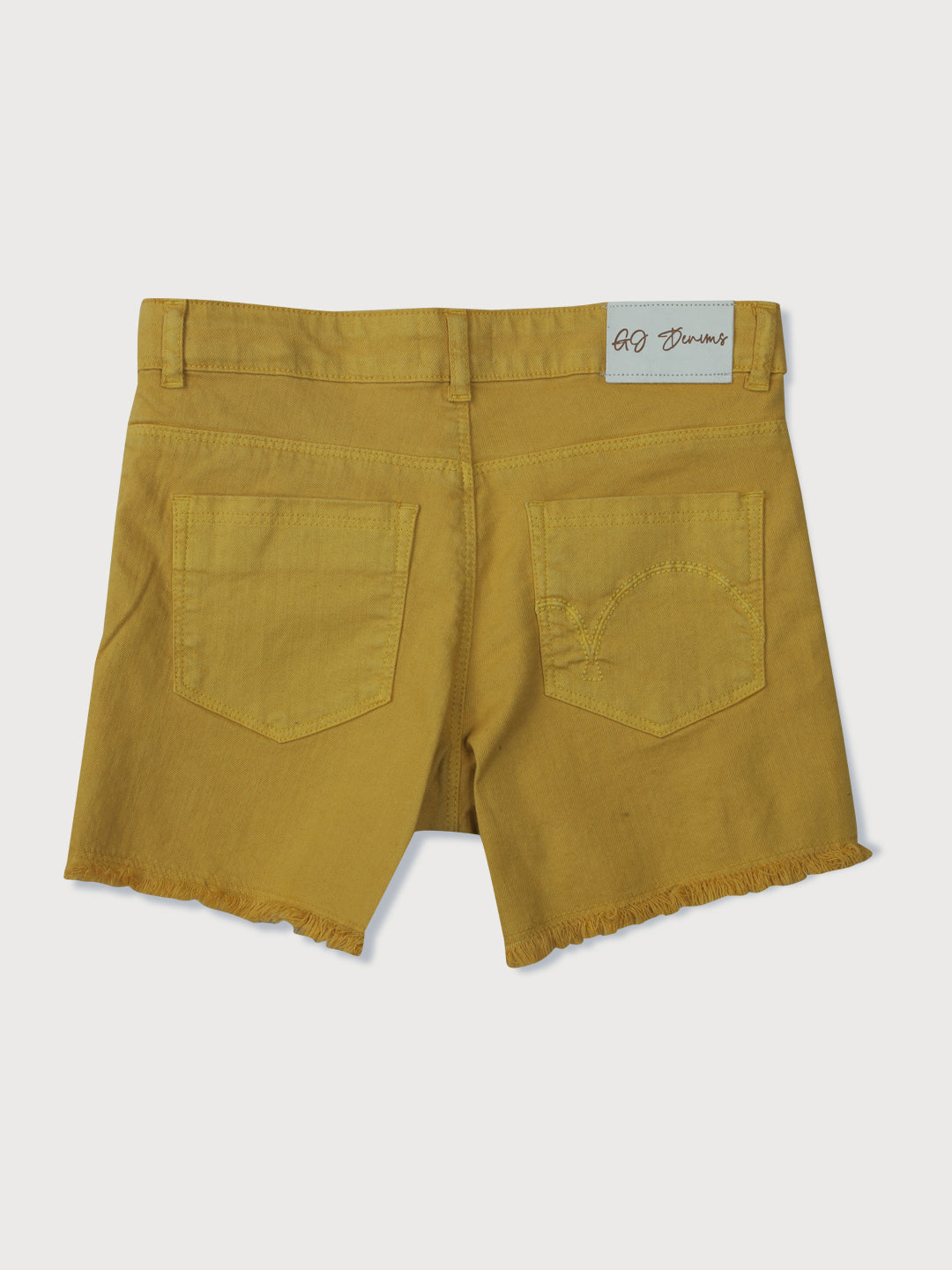 Girls Yellow Solid Denim Hot Shorts