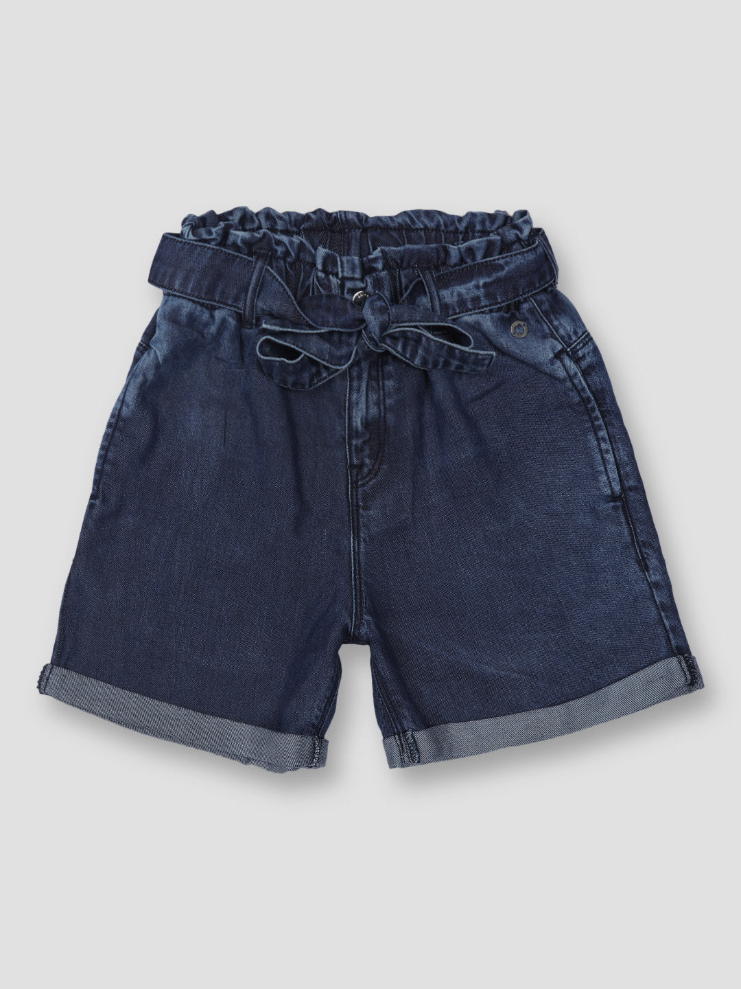 Girls Navy Blue Solid Denim Shorts