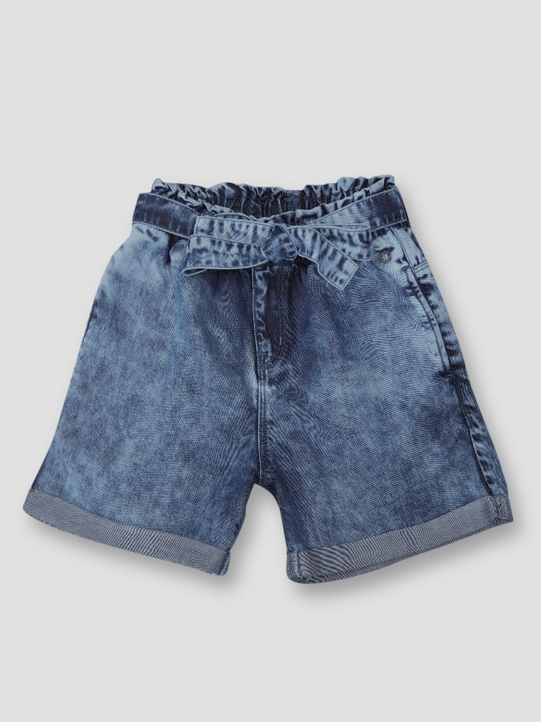 Girls Blue Solid Denim Shorts