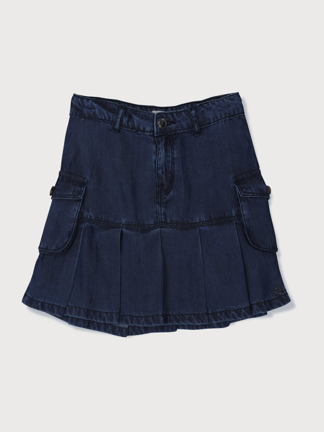 Girls Navy Blue Solid Denim Skirt