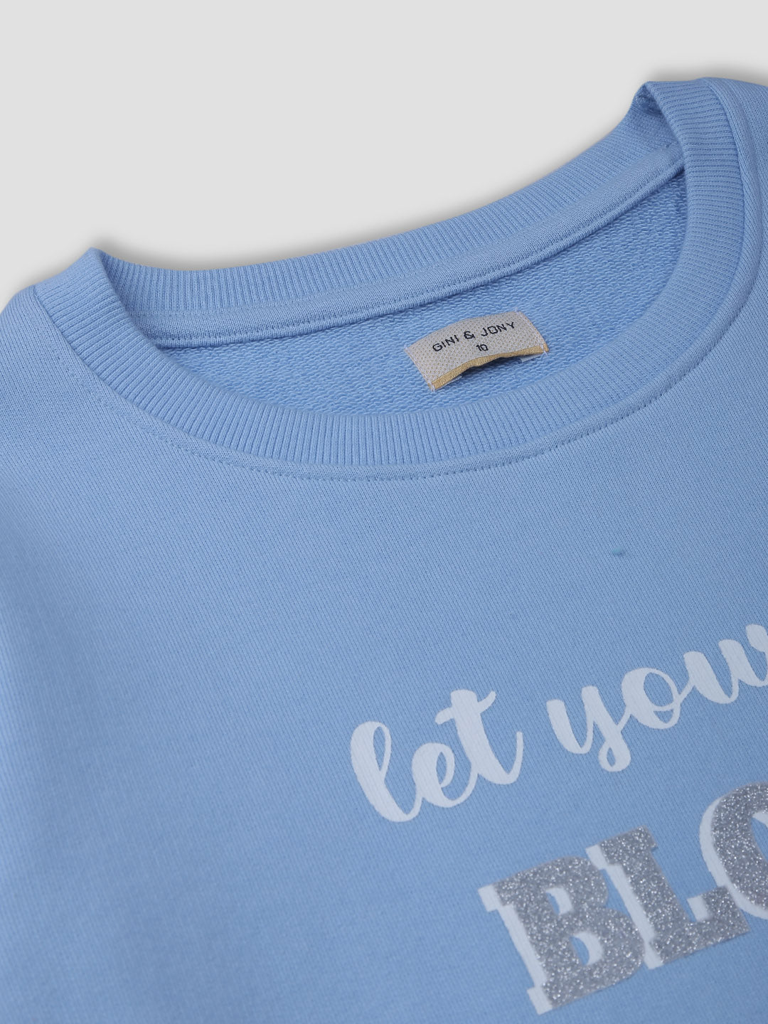 Girls Blue Printed Woven Sweat Shirt