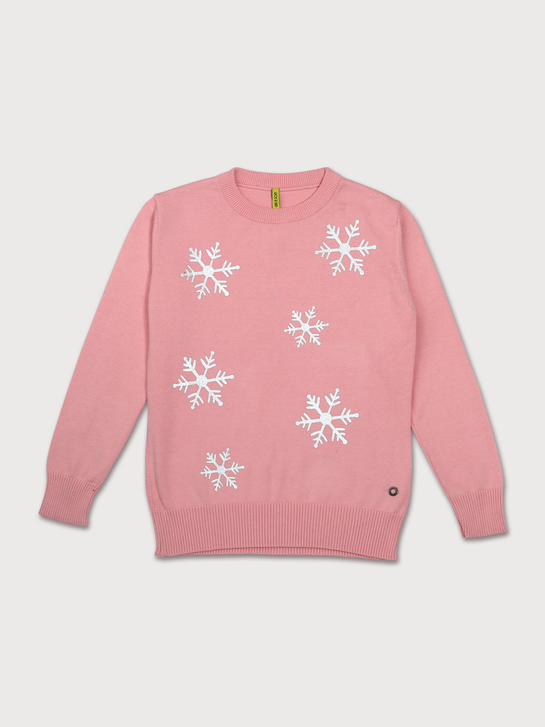 Girls Pink Cotton Printed Full Sleeves Sweater