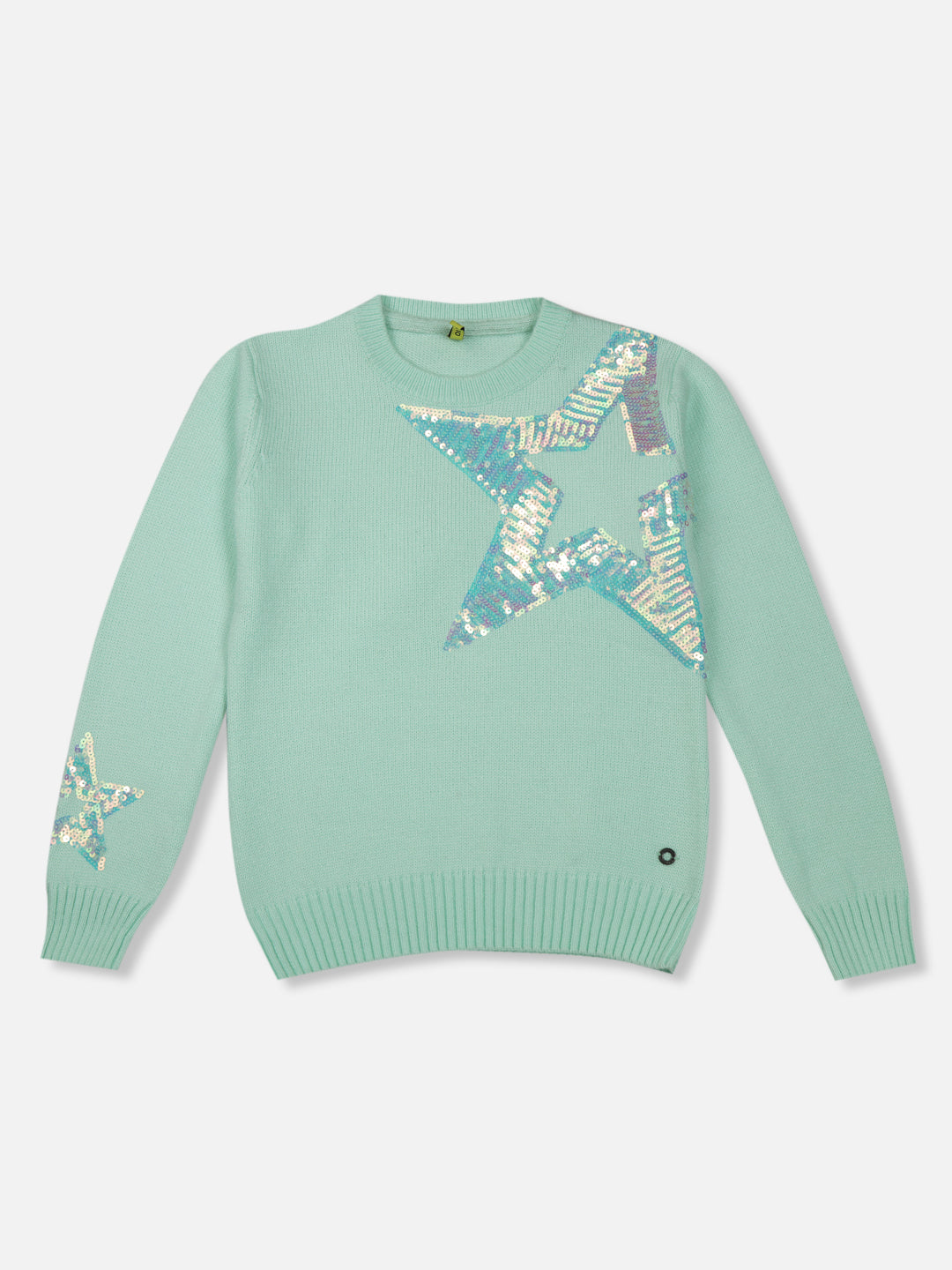 Girls Green Embellished Woven Sweater