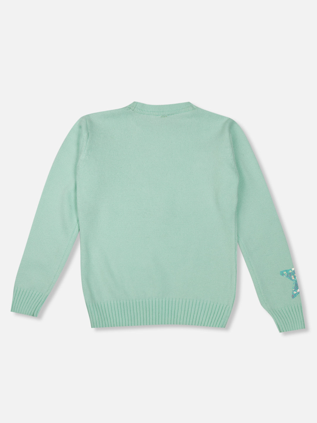 Girls Green Embellished Woven Sweater