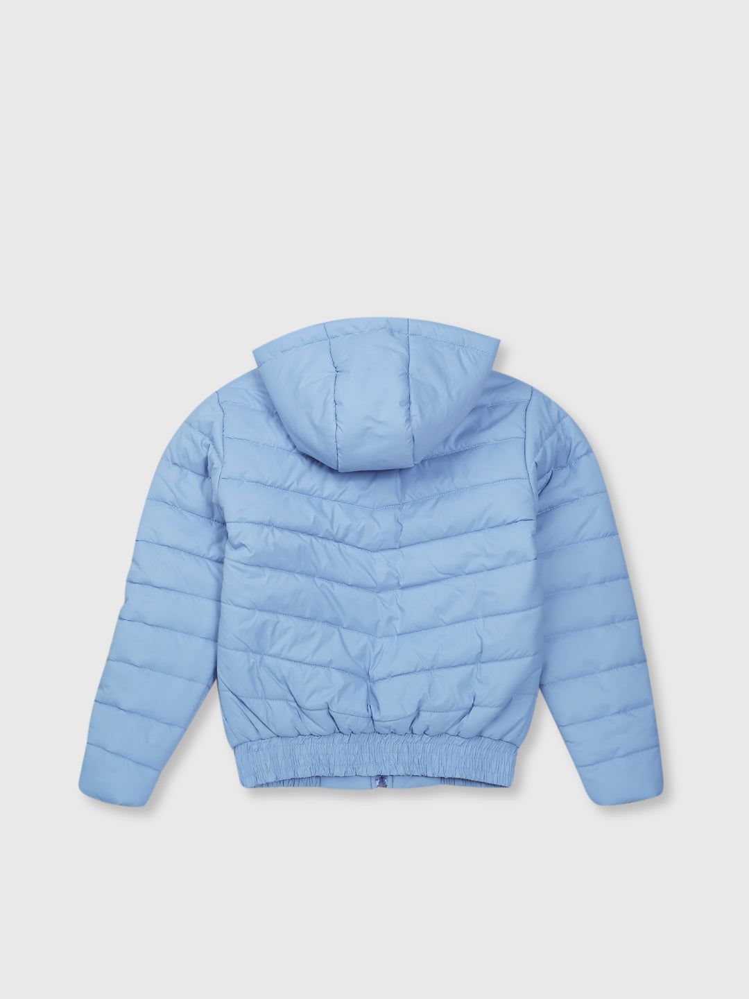 Girls Blue Solid Taffeta Heavy Winter Jacket