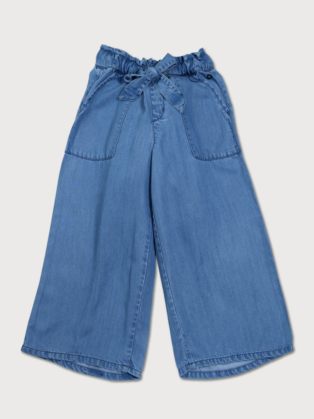 Girls Blue Solid Denim Culottes