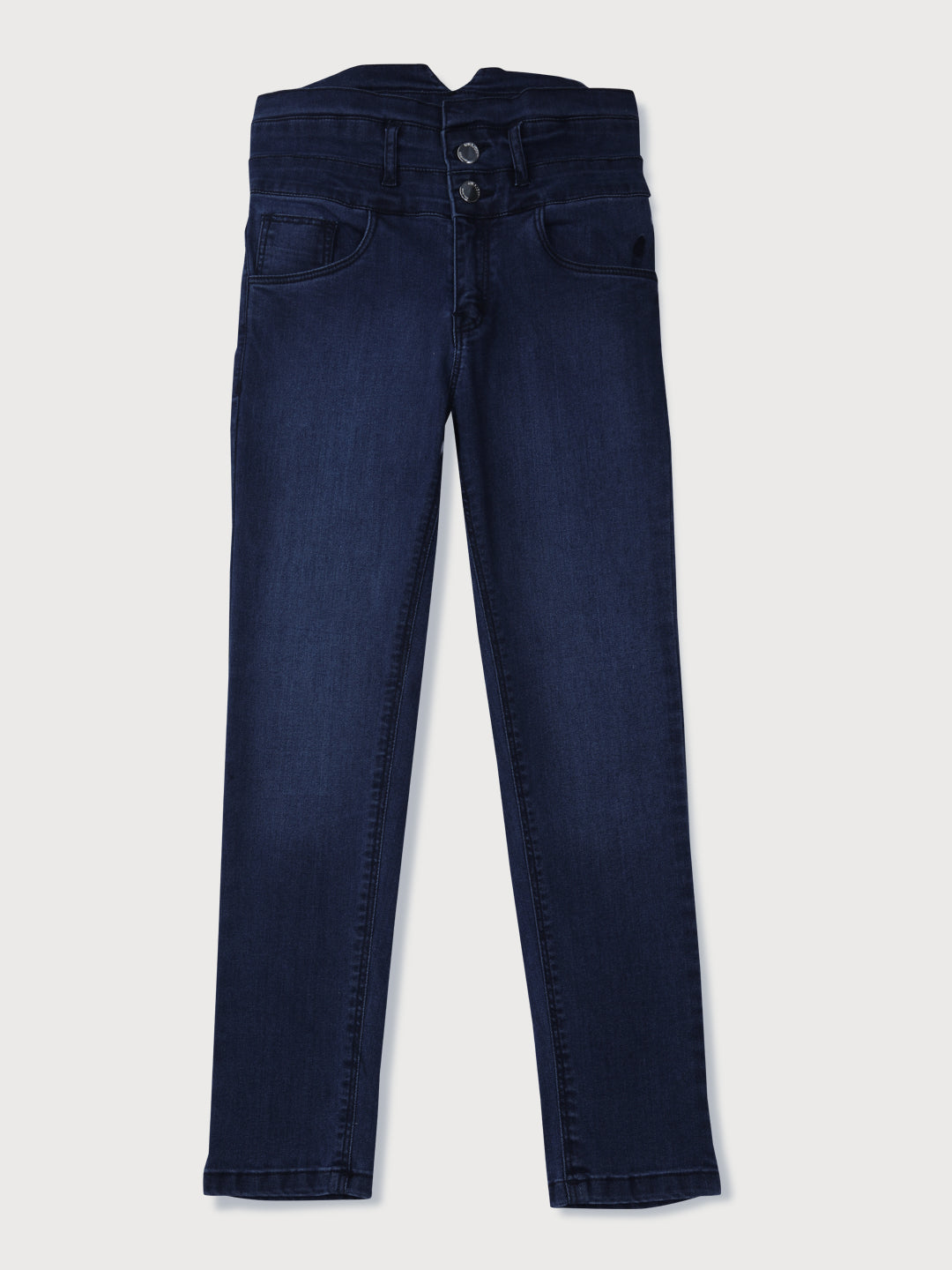 Girls Navy Blue Solid Denim Jeans