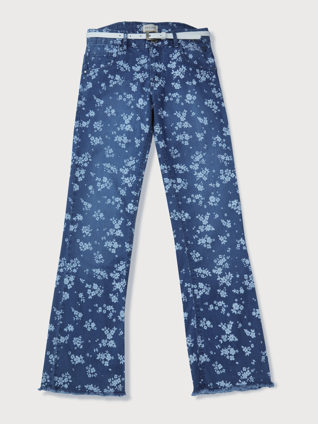 Girls Blue Printed Denim Jeans