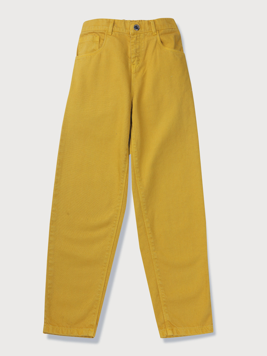 Girls Yellow Solid Denim Jeans