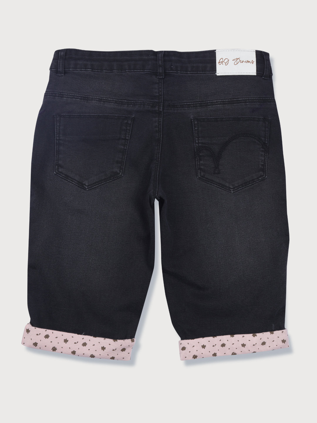Girls Black Solid Denim Pedal Pusher
