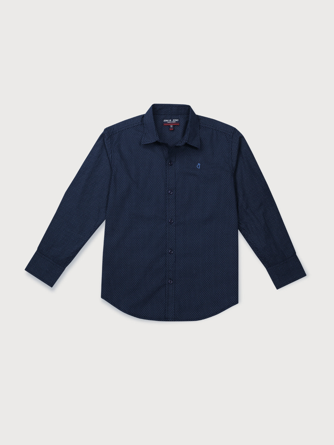 Boys Navy Blue Printed Cotton Shirt