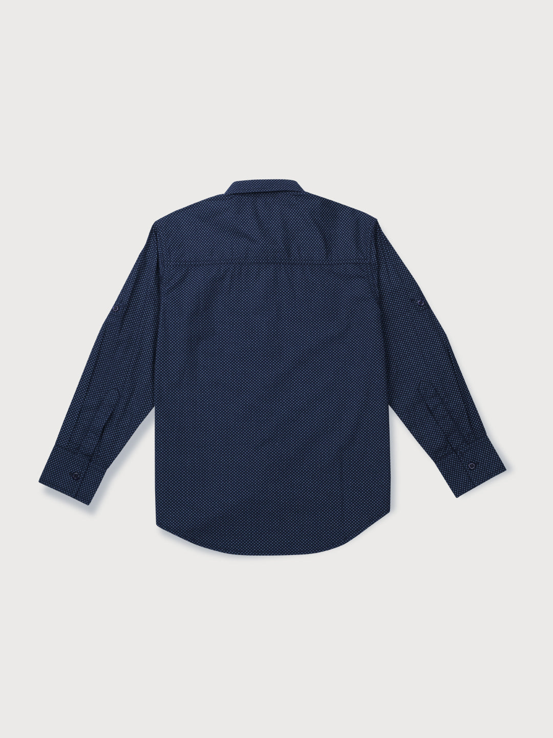 Boys Navy Blue Printed Cotton Shirt