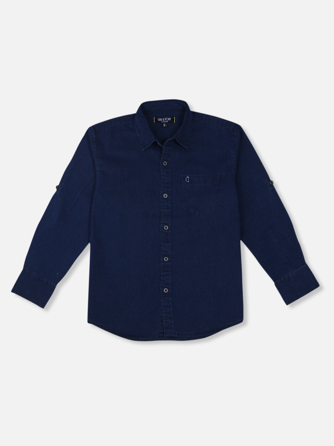 Boys Navy Blue Solid Cotton Shirt
