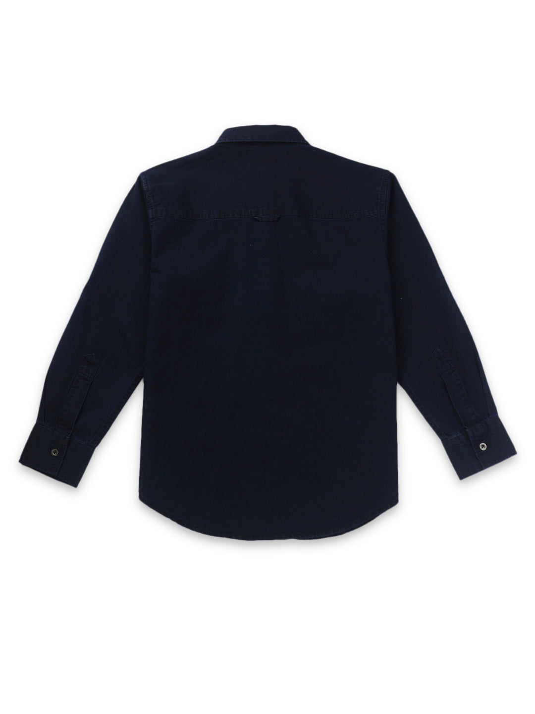 Boys Navy Blue Solid Denim Shirt