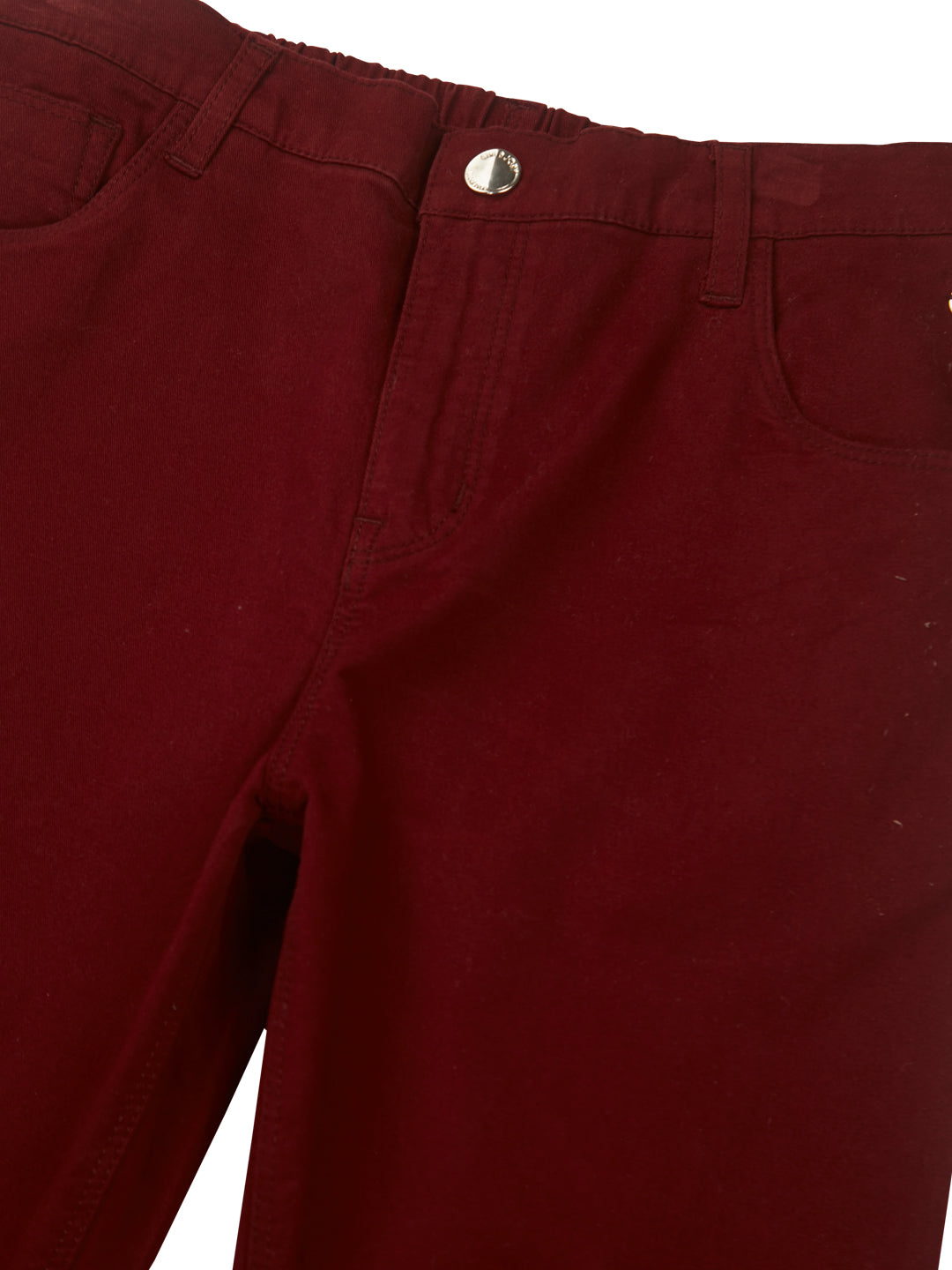Girls Red Solid Denim Trouser