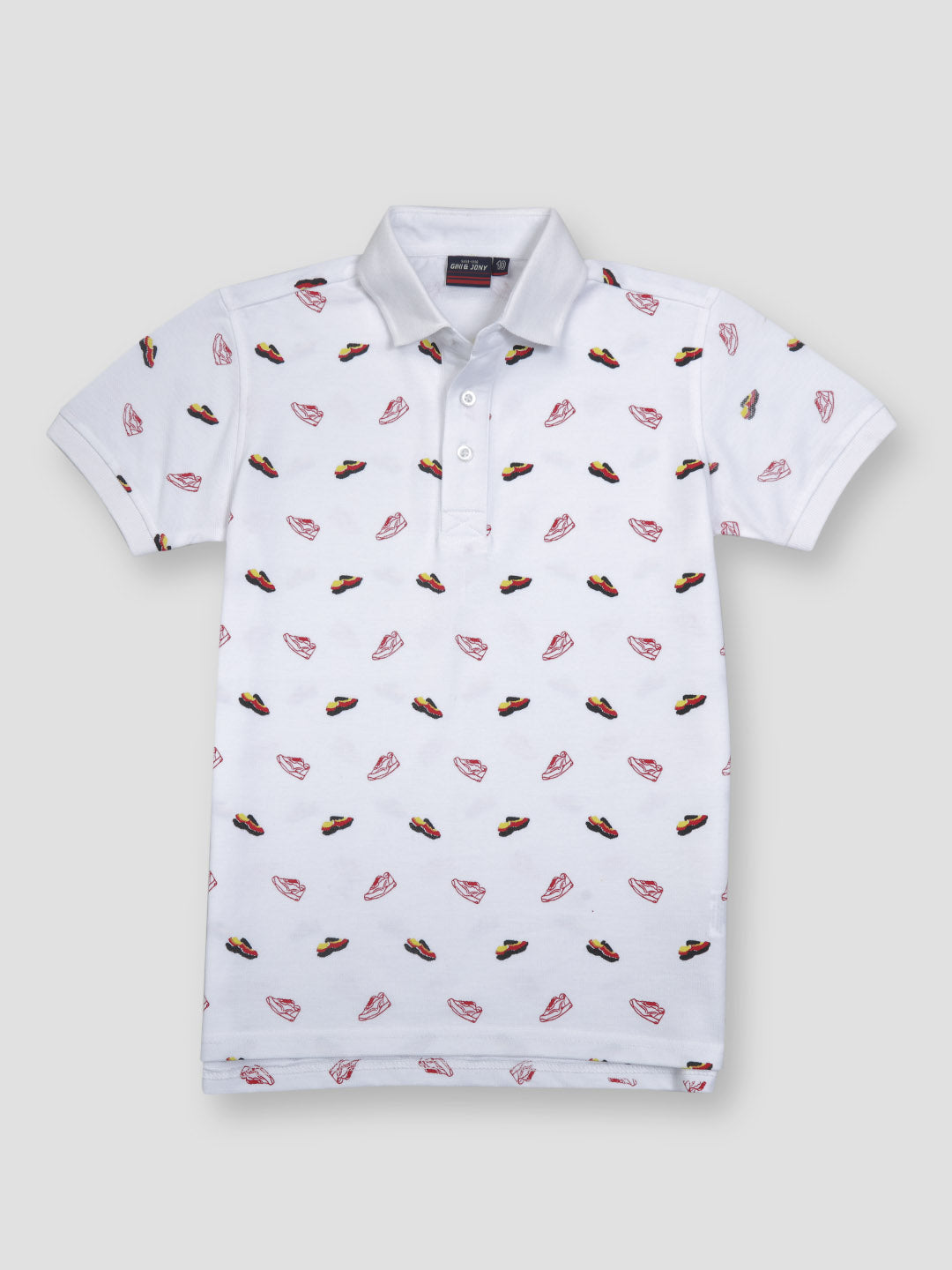 Boys White Printed Cotton Polo T-Shirt