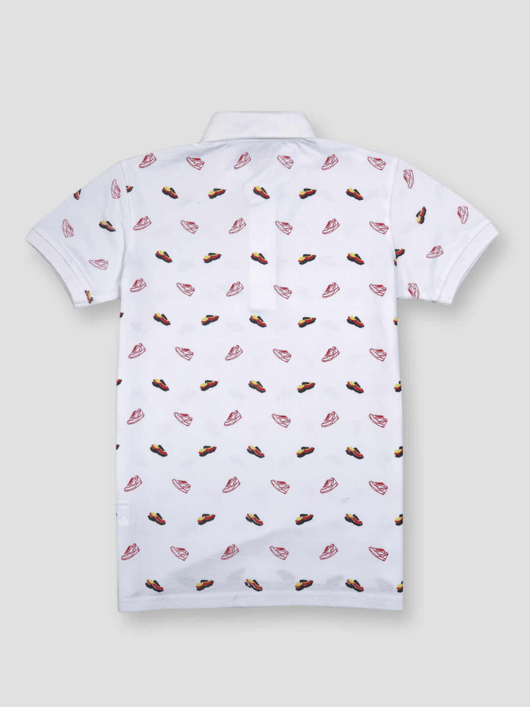 Boys White Printed Cotton Polo T-Shirt