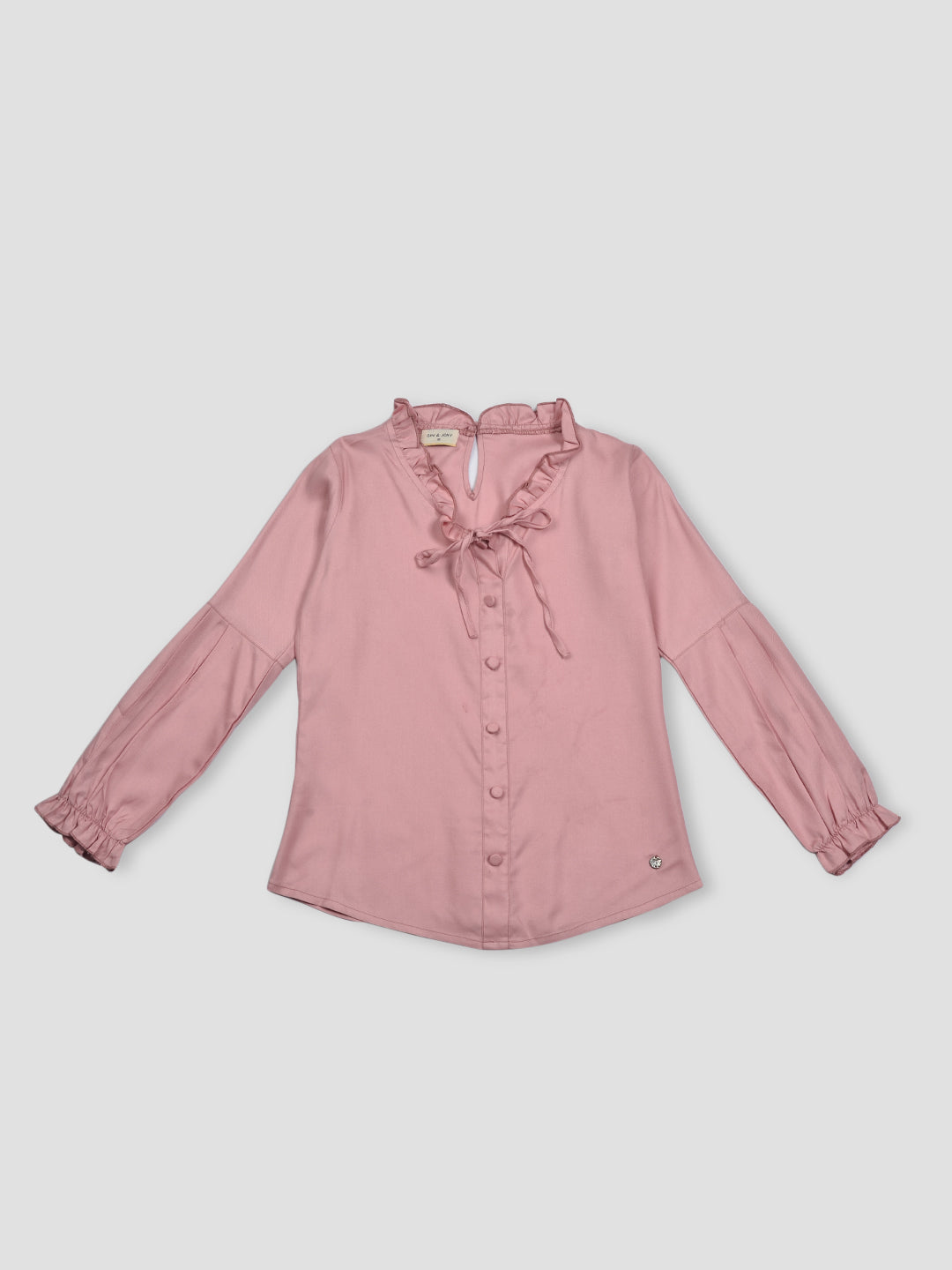Girls Pink Woven Solid Full Sleeves Woven Top