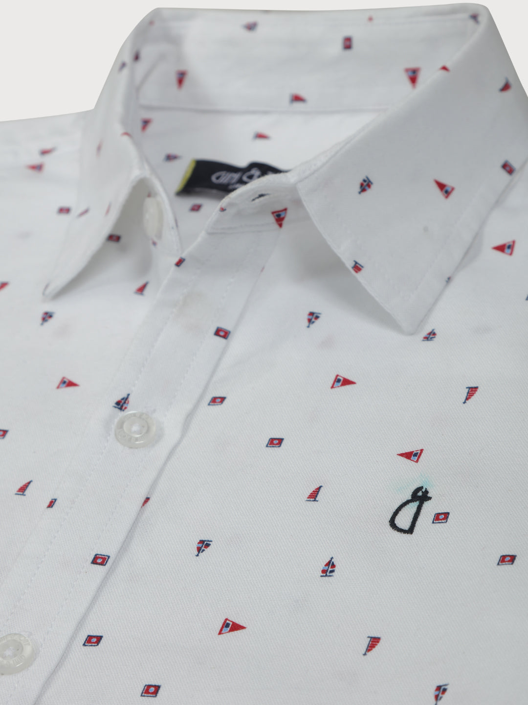 Boys White Printed Cotton Shirt