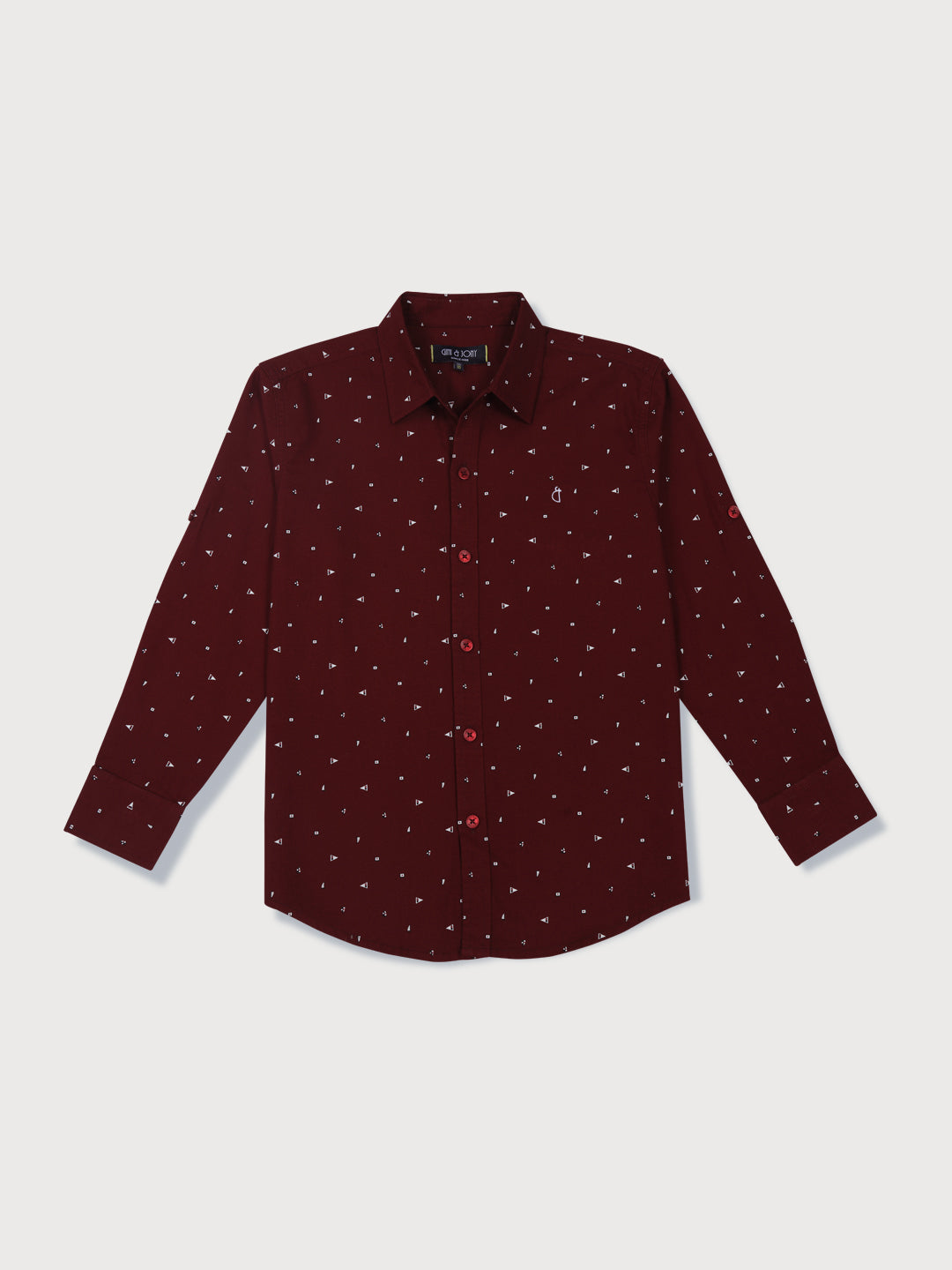 Boys Maroon Printed Cotton Shirt