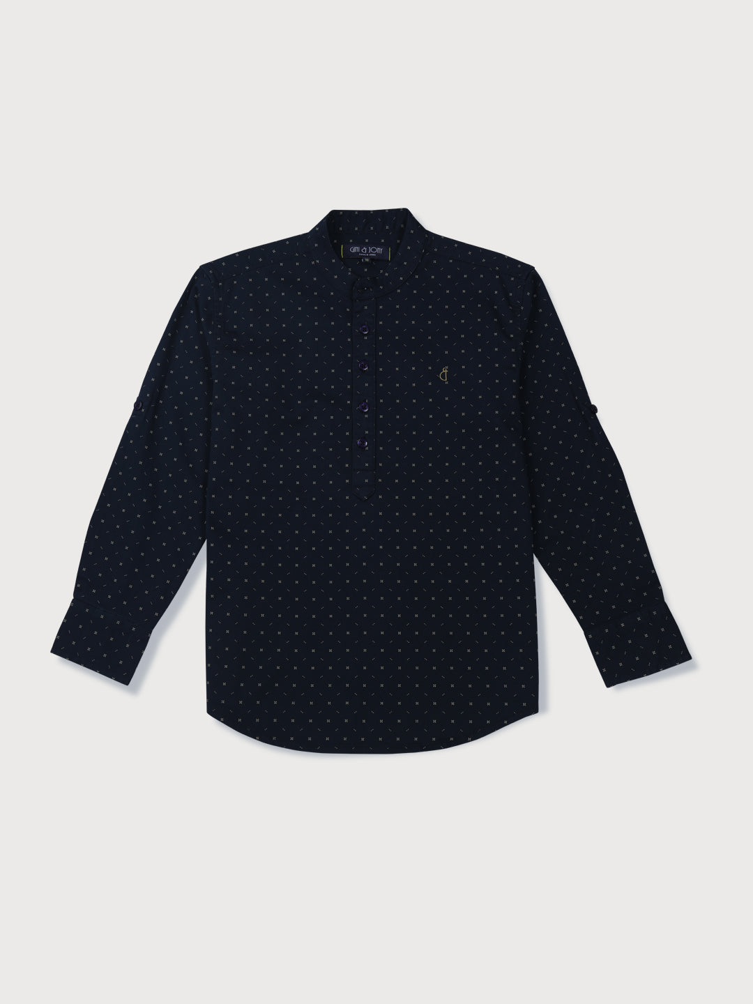 Boys Navy Blue Printed Cotton Shirt