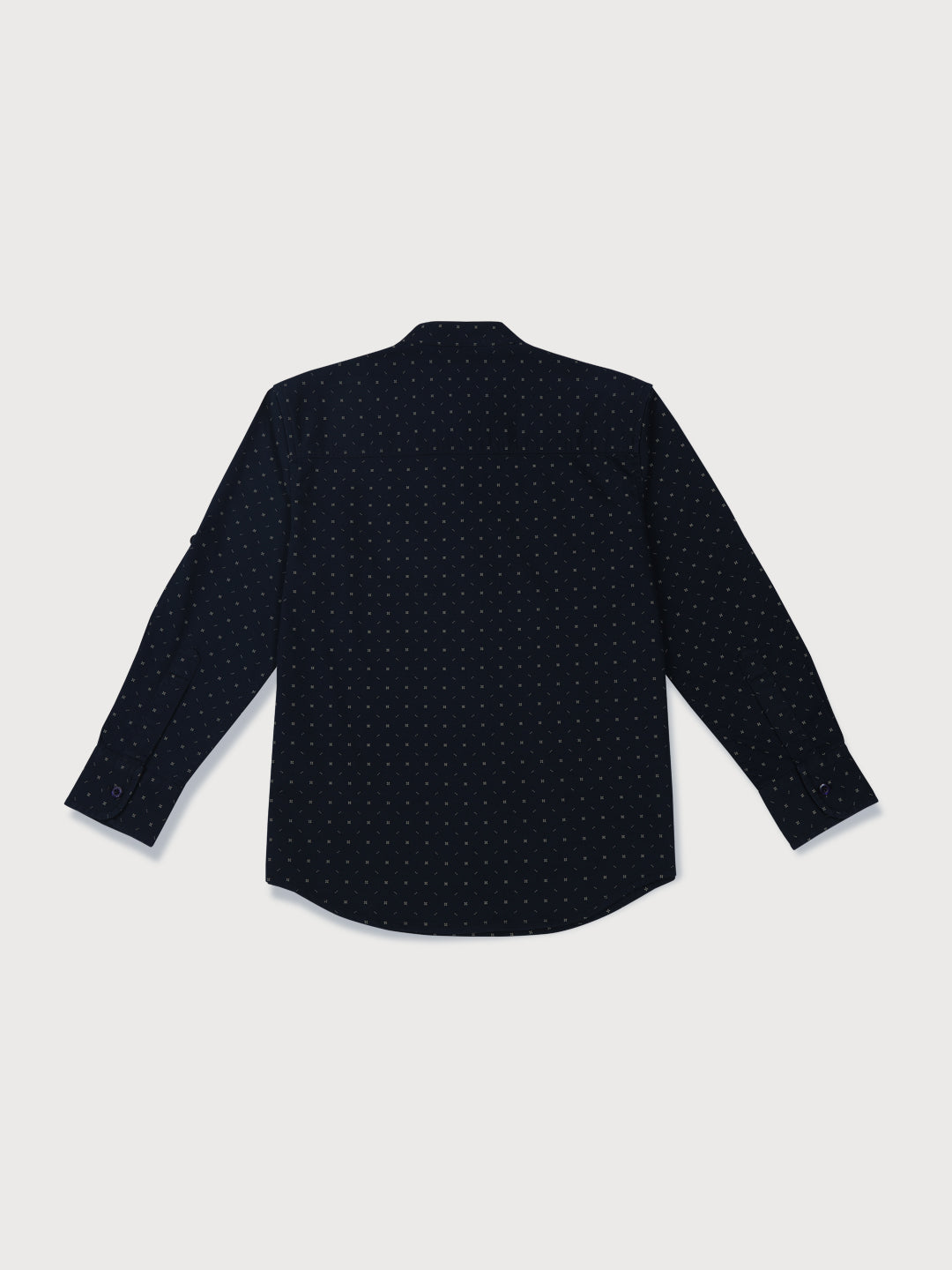 Boys Navy Blue Printed Cotton Shirt