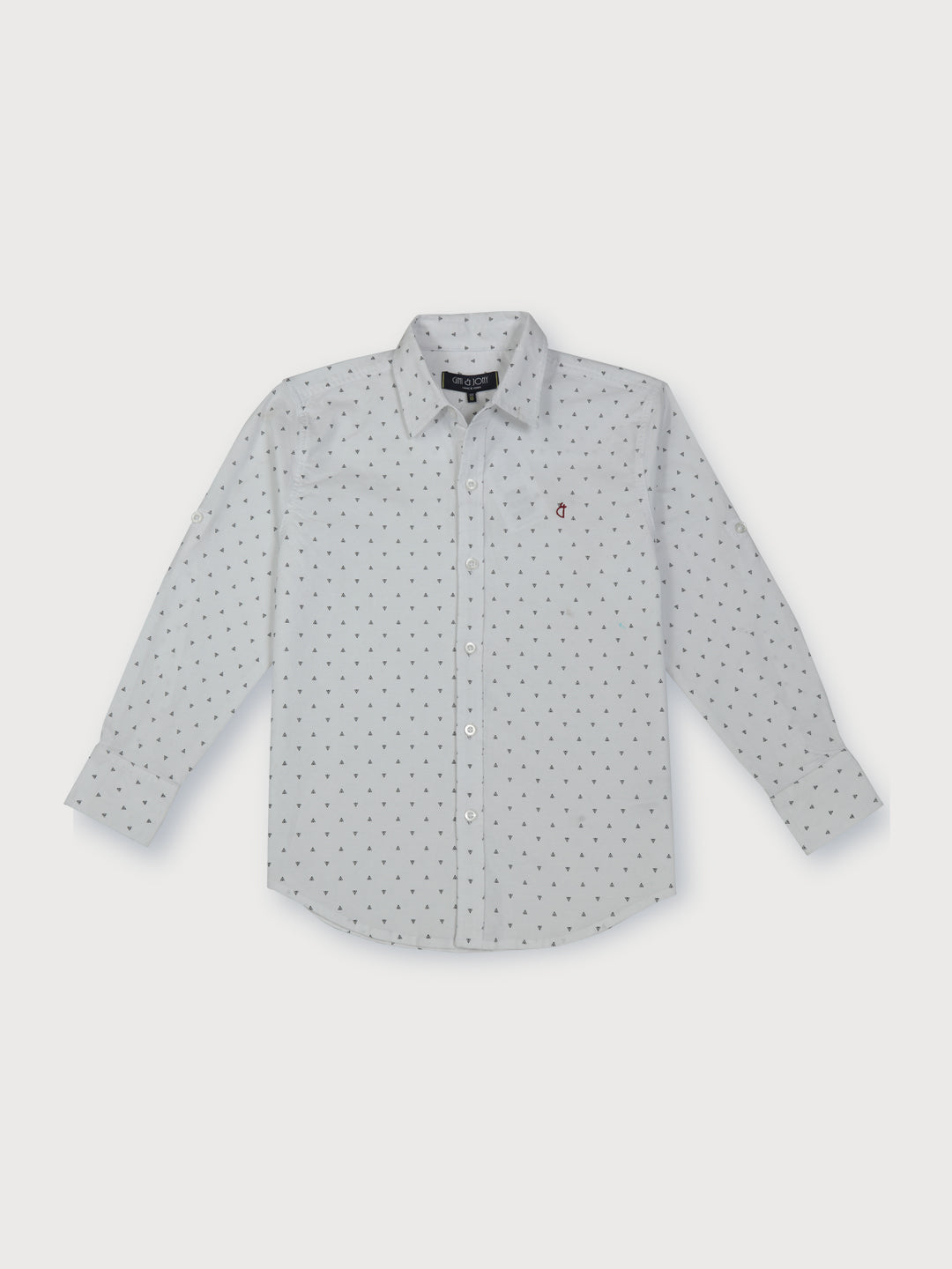Boys White Cotton Printed Full Sleeves Shirt