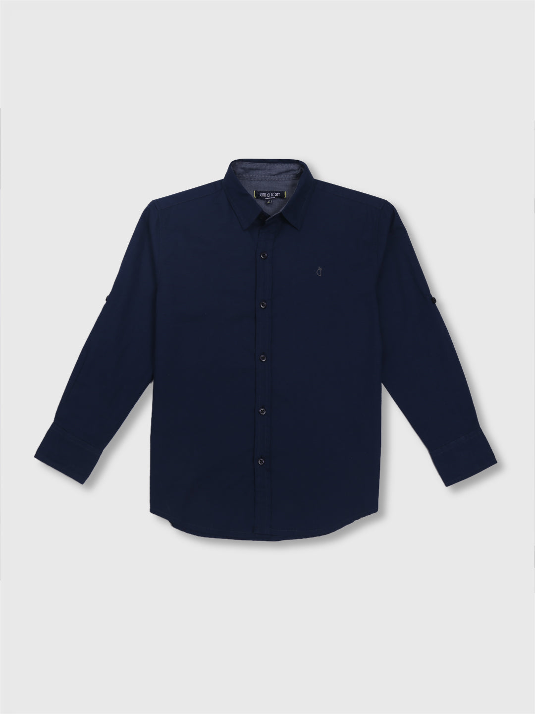 Boys Navy Blue Solid Cotton Shirt