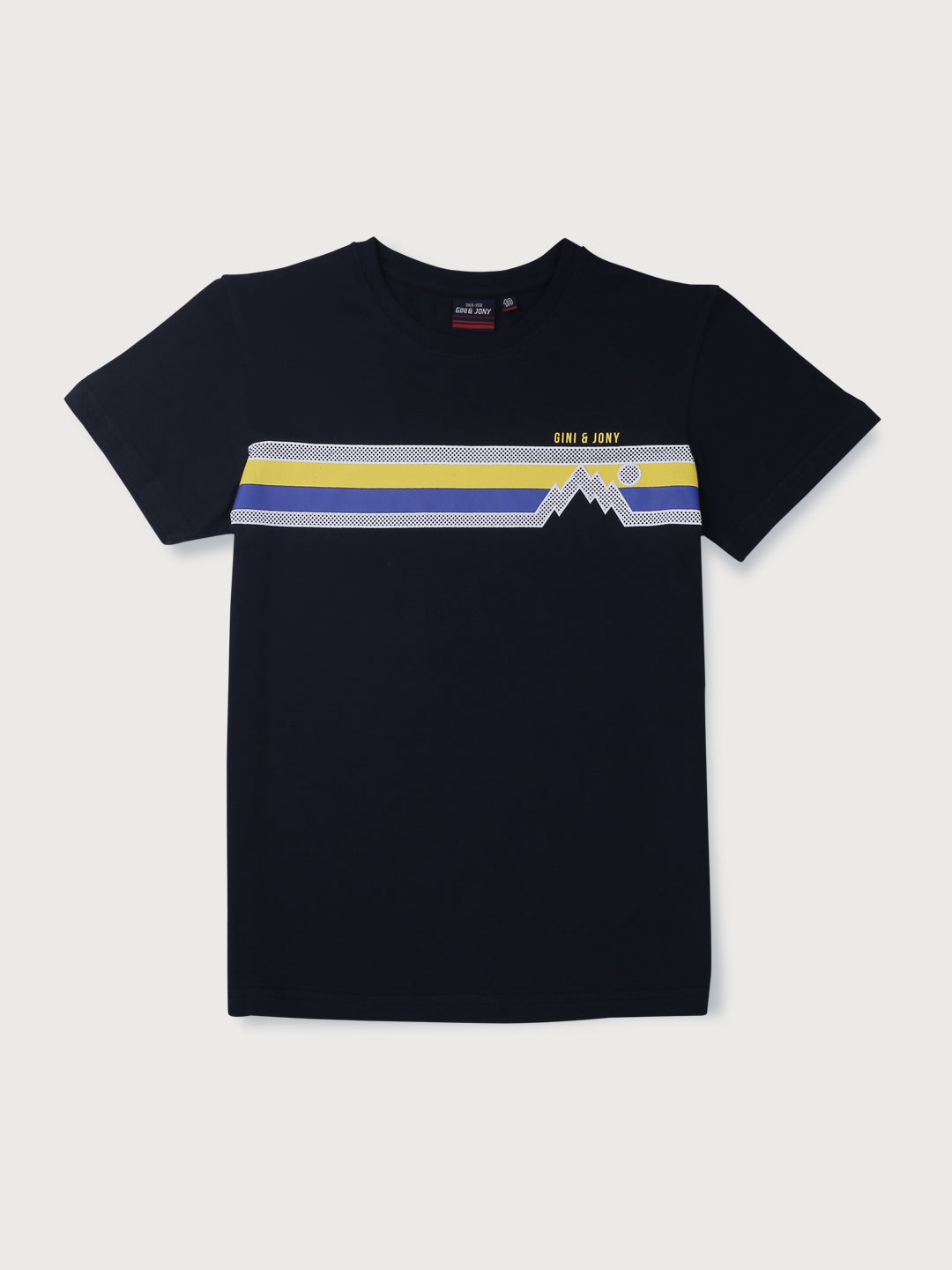 Boys Navy Blue Printed Cotton T-Shirt