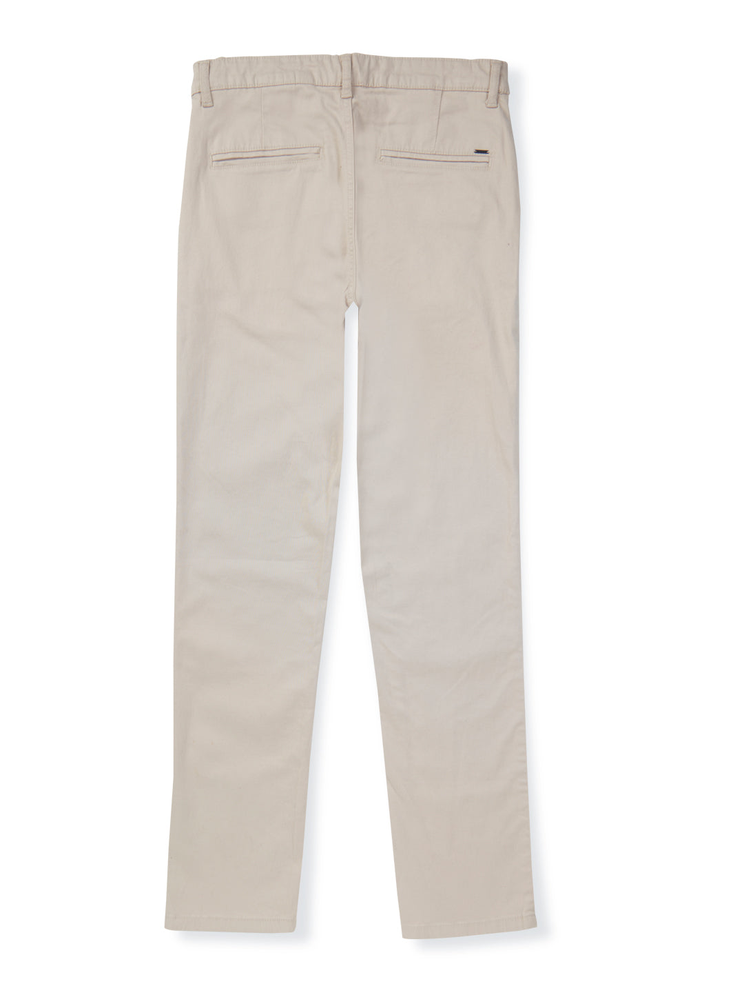 Boys Beige Solid Cotton Trouser