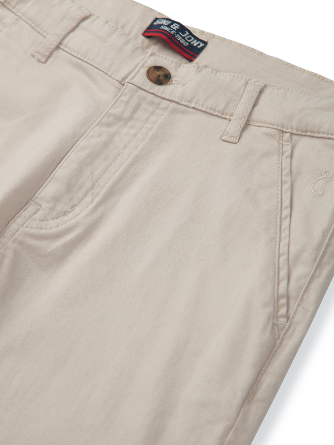 Boys Beige Solid Cotton Trouser