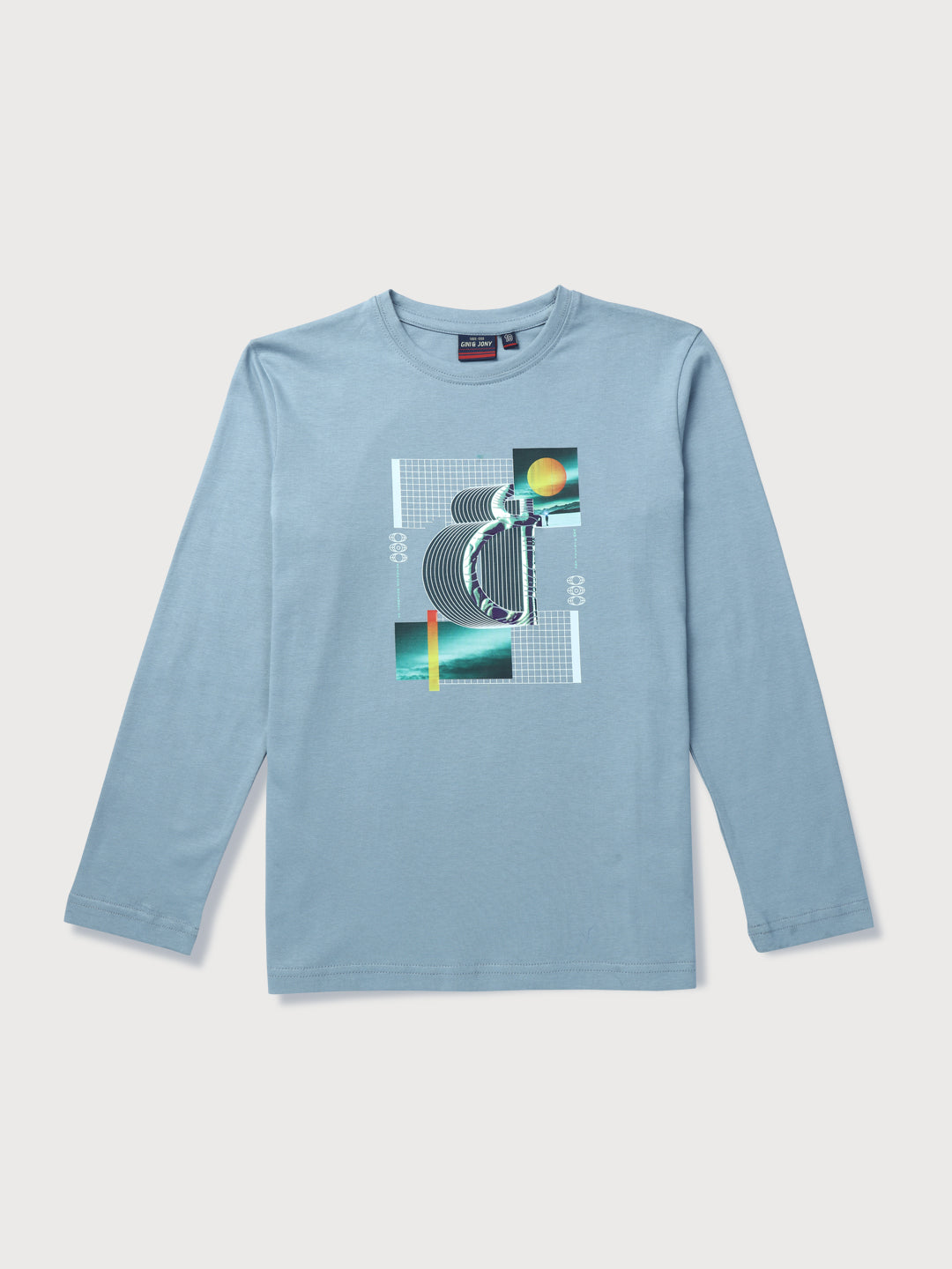 Boys Blue Printed Cotton T-Shirt