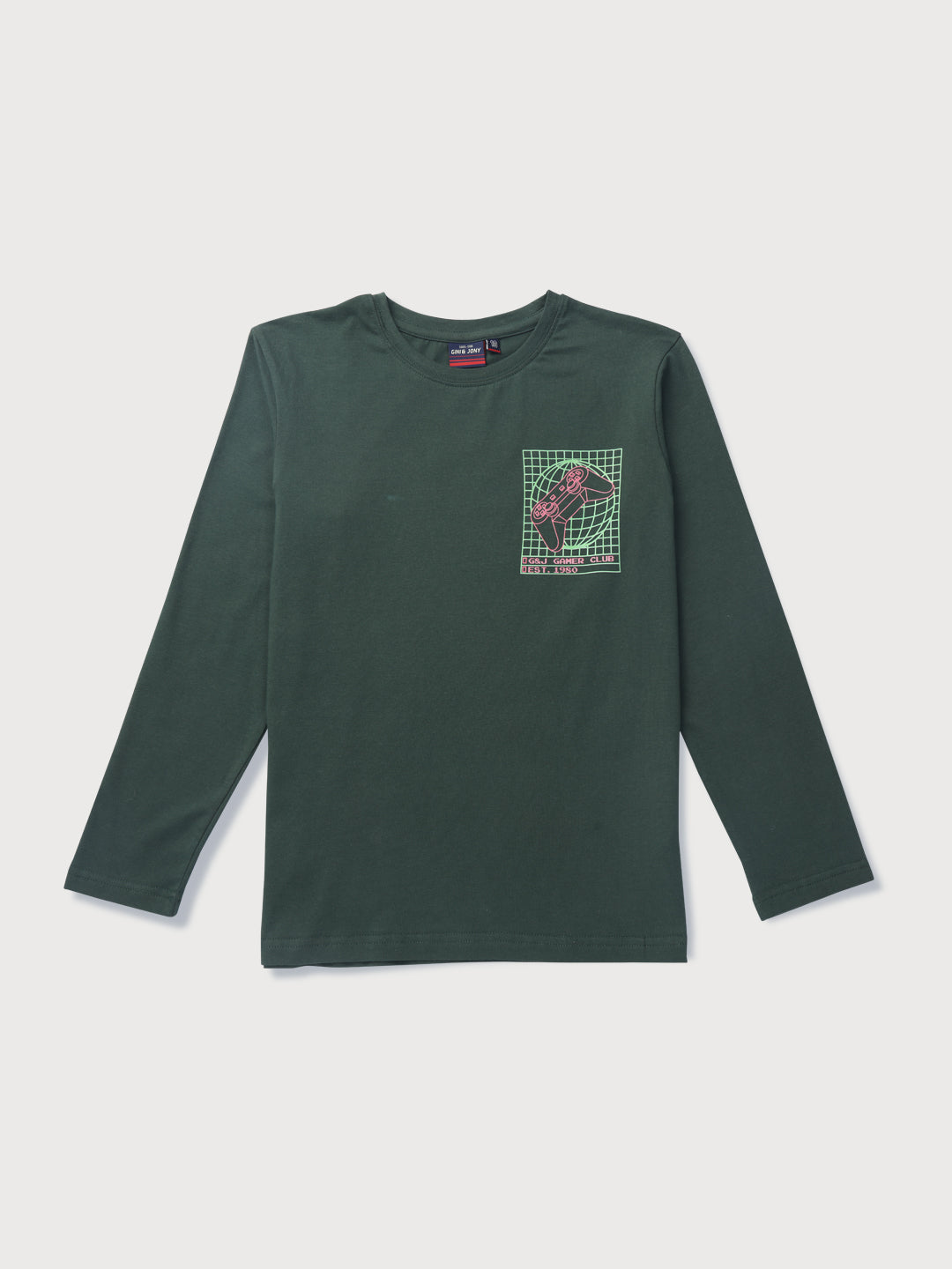 Boys Green Printed Cotton T-Shirt