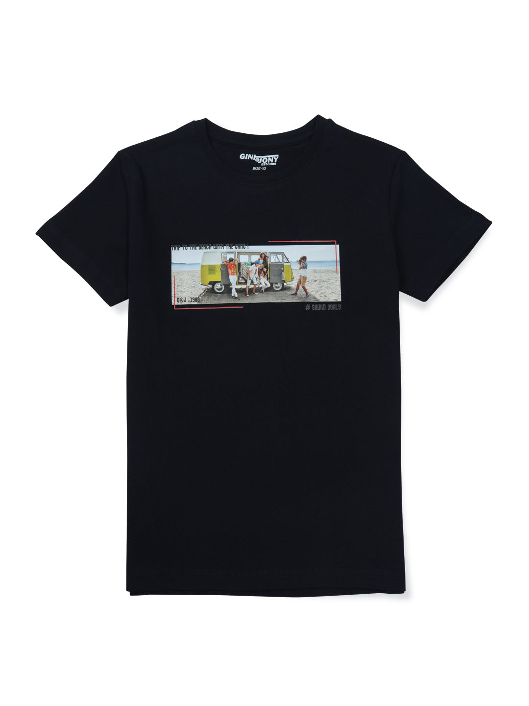 Boys Navy Blue Printed Cotton T-Shirt