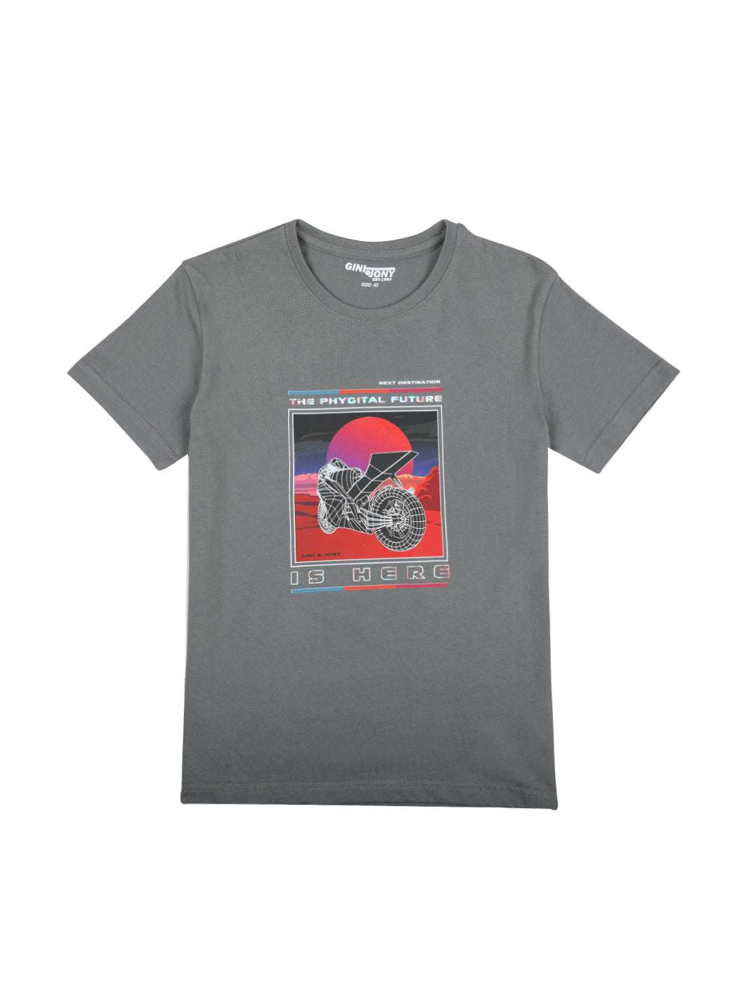 Boys Grey Printed Cotton T-Shirt