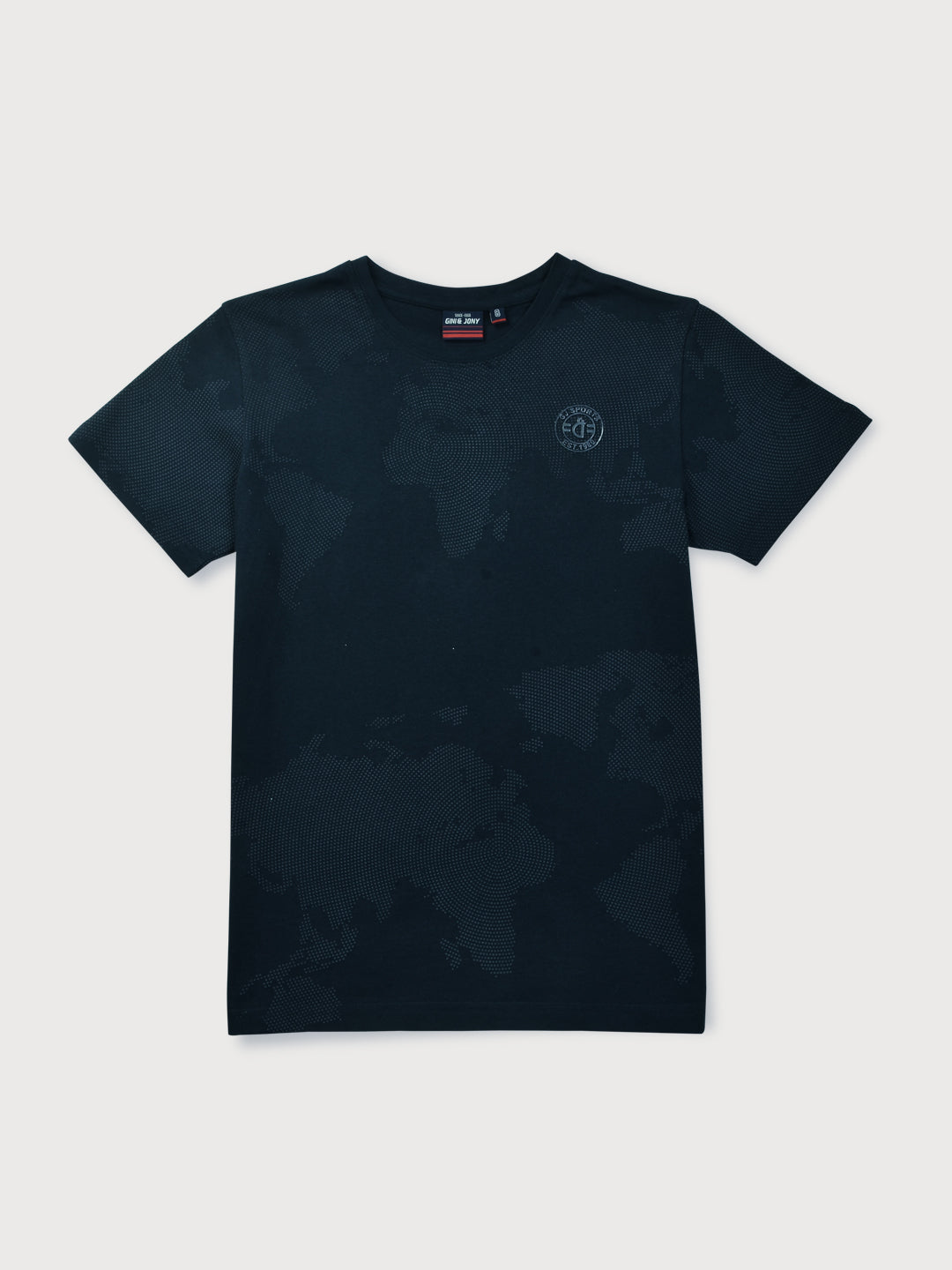 Boys Navy Blue Printed Cotton T-Shirt