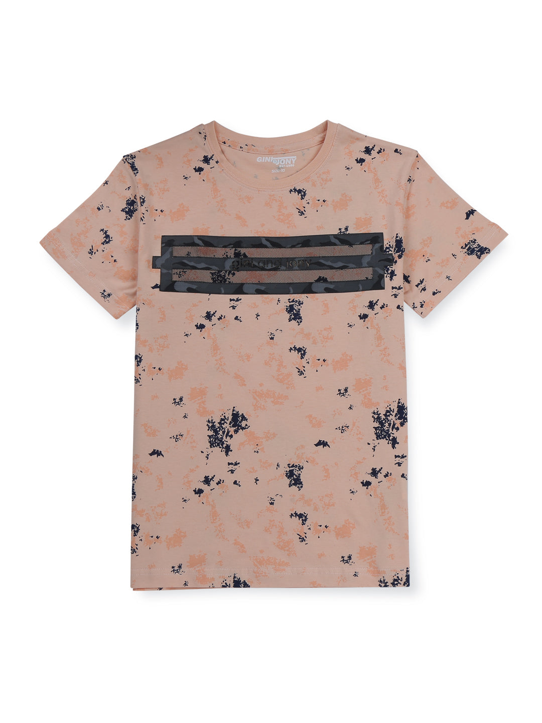 Boys Peach Printed Cotton T-Shirt