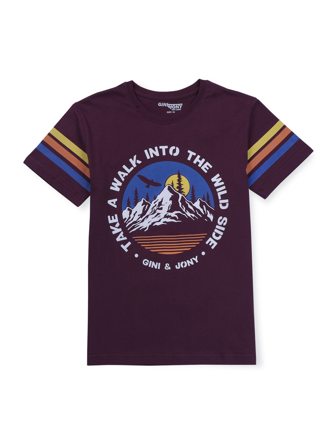 Boys Purple  Printed Cotton T-Shirt