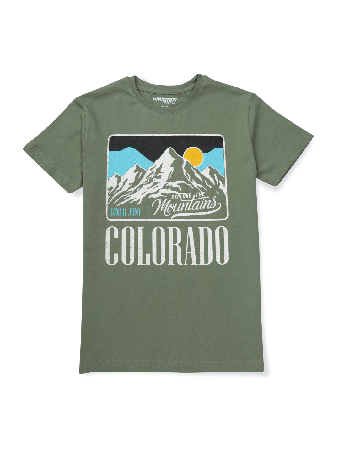 Boys Green Printed Cotton T-Shirt