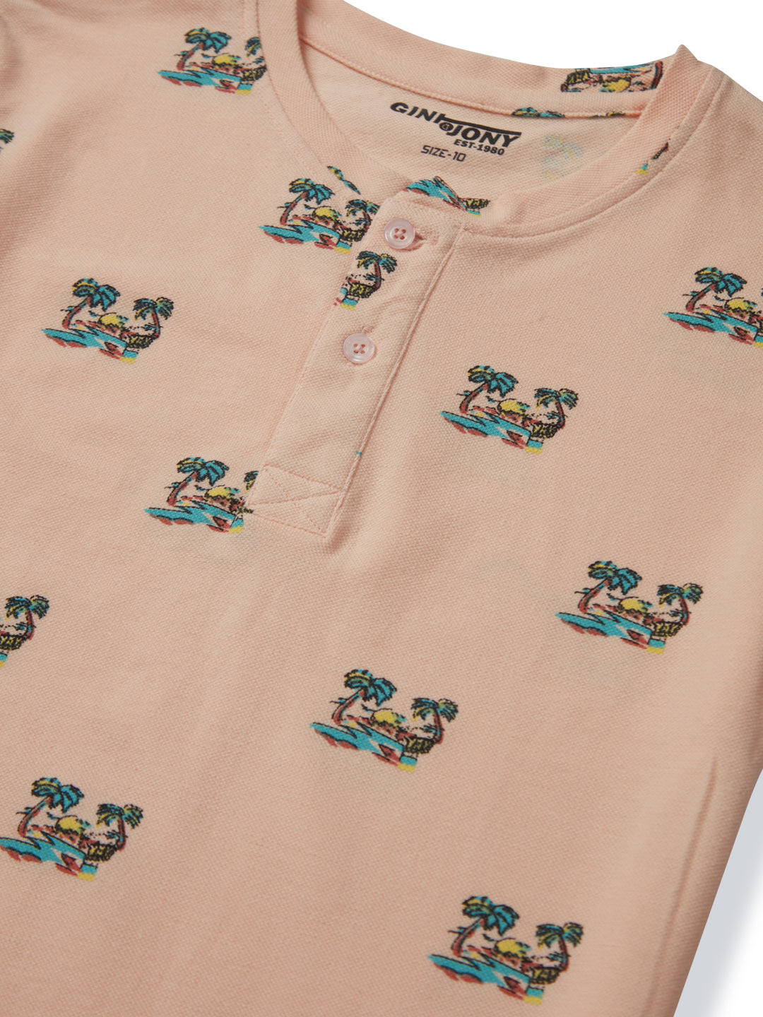 Boys Peach Cotton Printed Half Sleeves T-Shirt