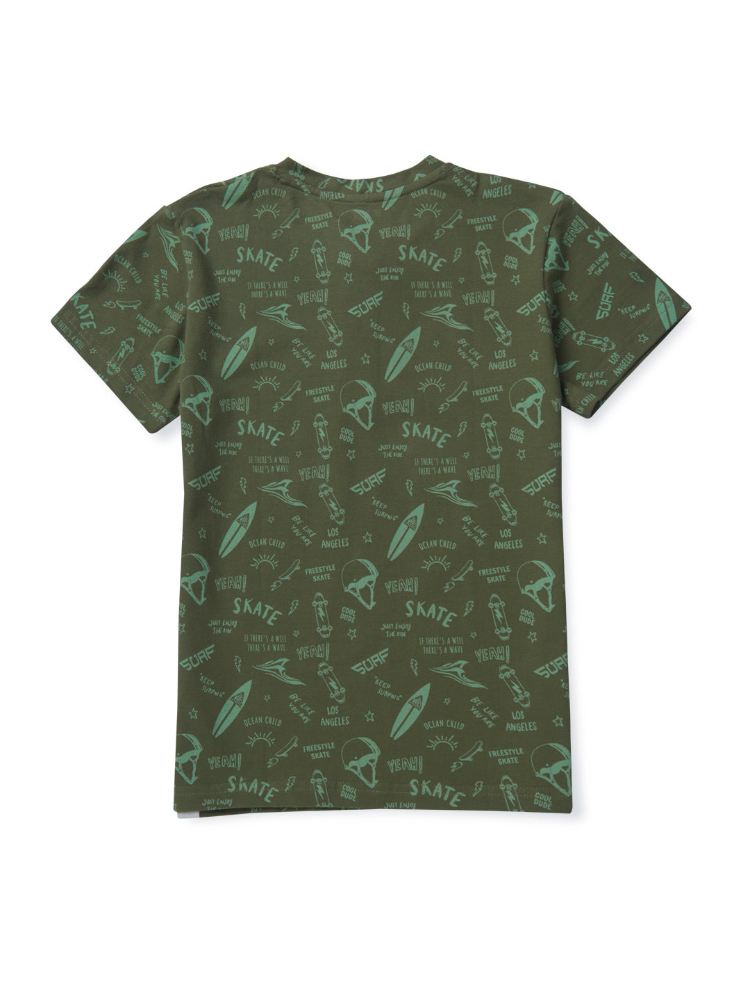 Boys Green Printed Cotton T-Shirt