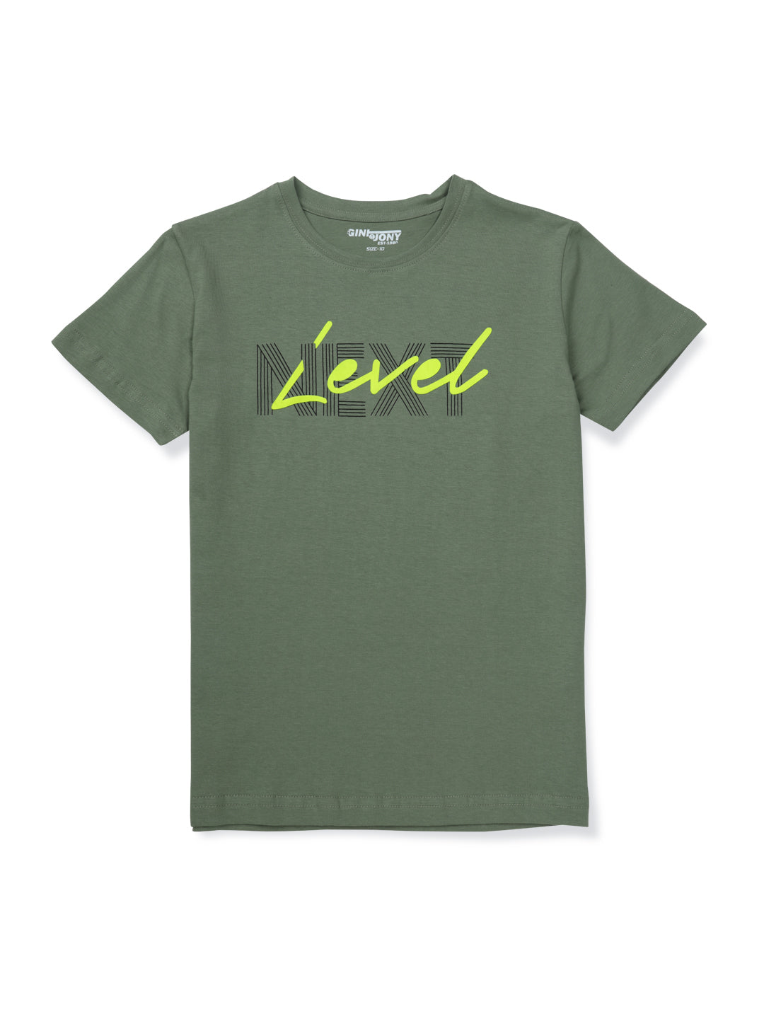 Boys Green Printed Cotton T-Shirt